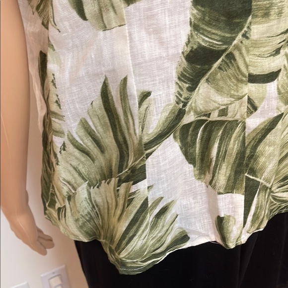 NWT H&M Premium Linen Green Palm Leaf Print Top - Picture 7 of 12
